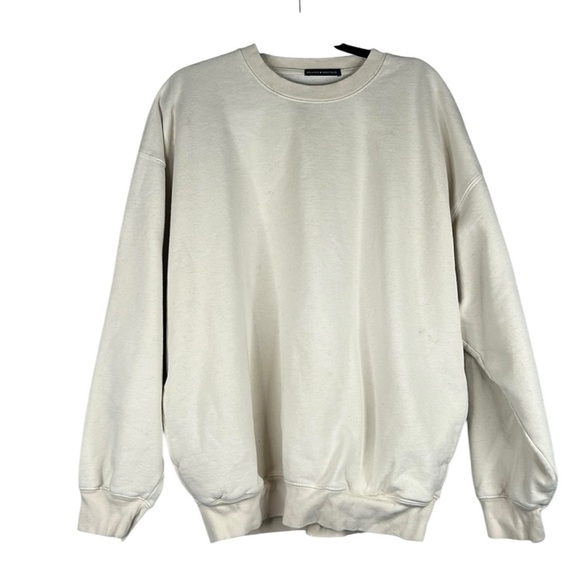 Brandy Melville Cream Cotton Crewneck Long Sleeve Sweatshirt with Pockets XXL - Picture 1 of 10